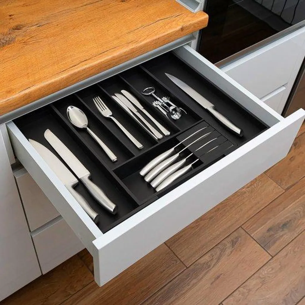 Organisateur de tiroir modulable 5-7 casiers en bambou noir résistant