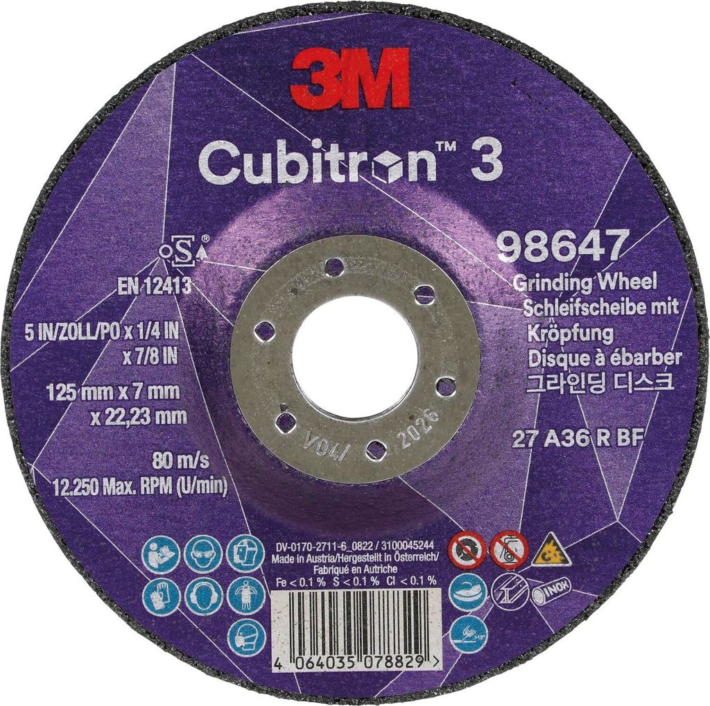 3M Schruppscheibe Cubitron3 125x7mm für Inox/Stahl, Präzisionskorn