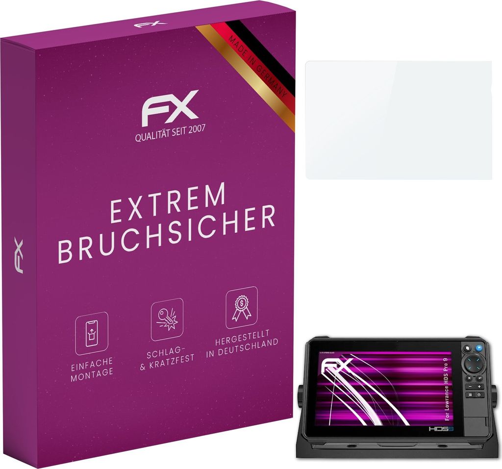 atFoliX FX-Hybrid-Glass Displayfolie kompatibel mit Lowrance HDS Pro 9 Glasfolie