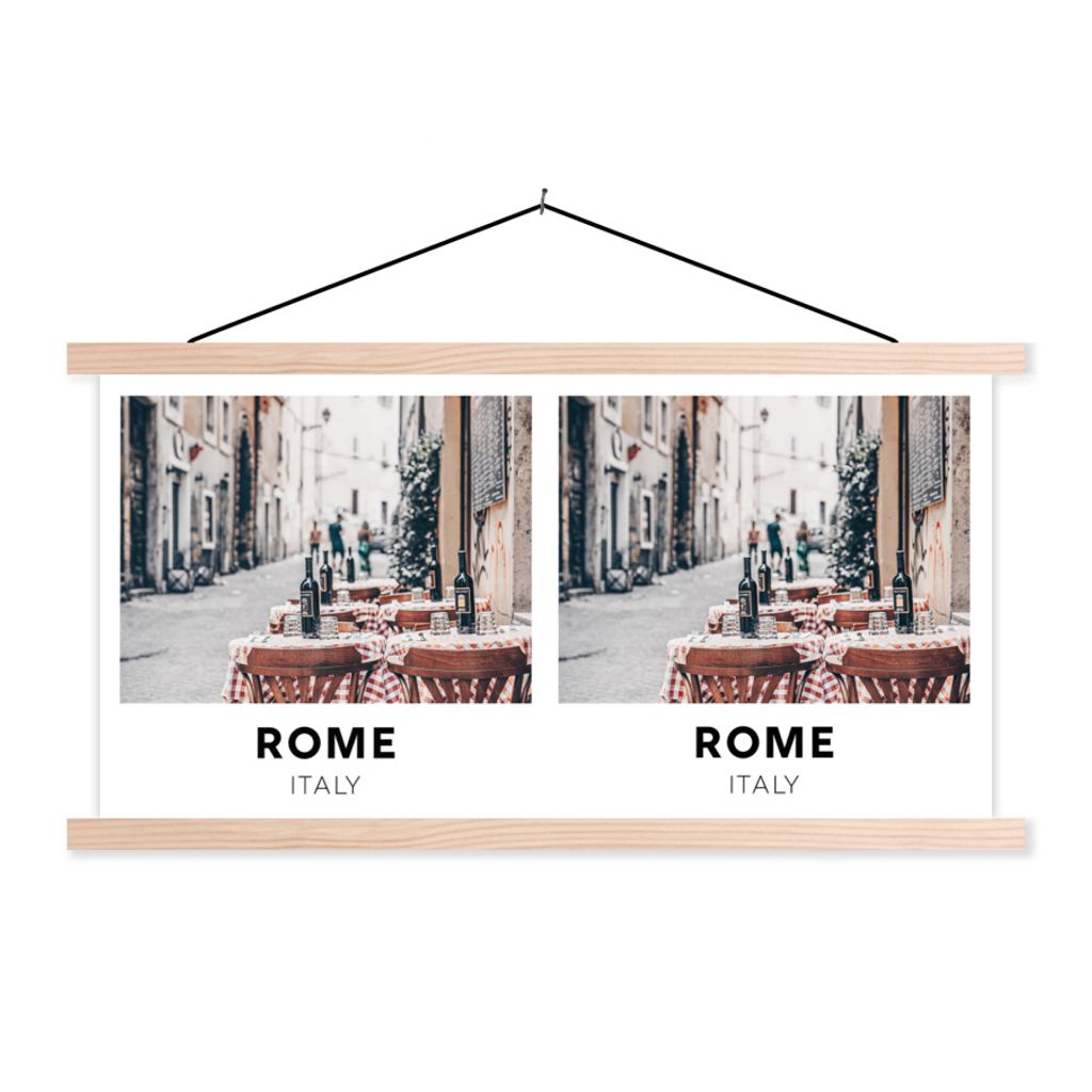 MuchoWow Textilposter Rom - Italien - Restaurant 120x60 cm mit holzfarbenen Rahmen - Klemmleiste