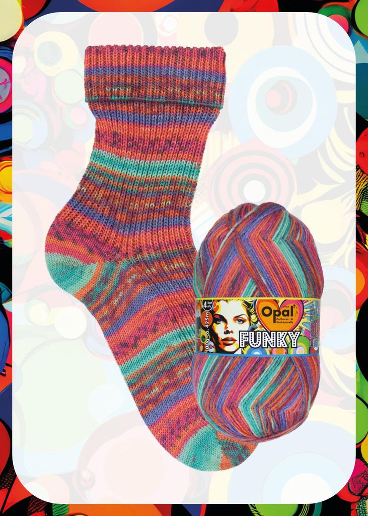 Sockenwolle Funky von Opal,4-fädig,75% Schurwolle 25% Polyamid, 100g, 425m LL, 40 Grad 11583 Lieblingssneaker