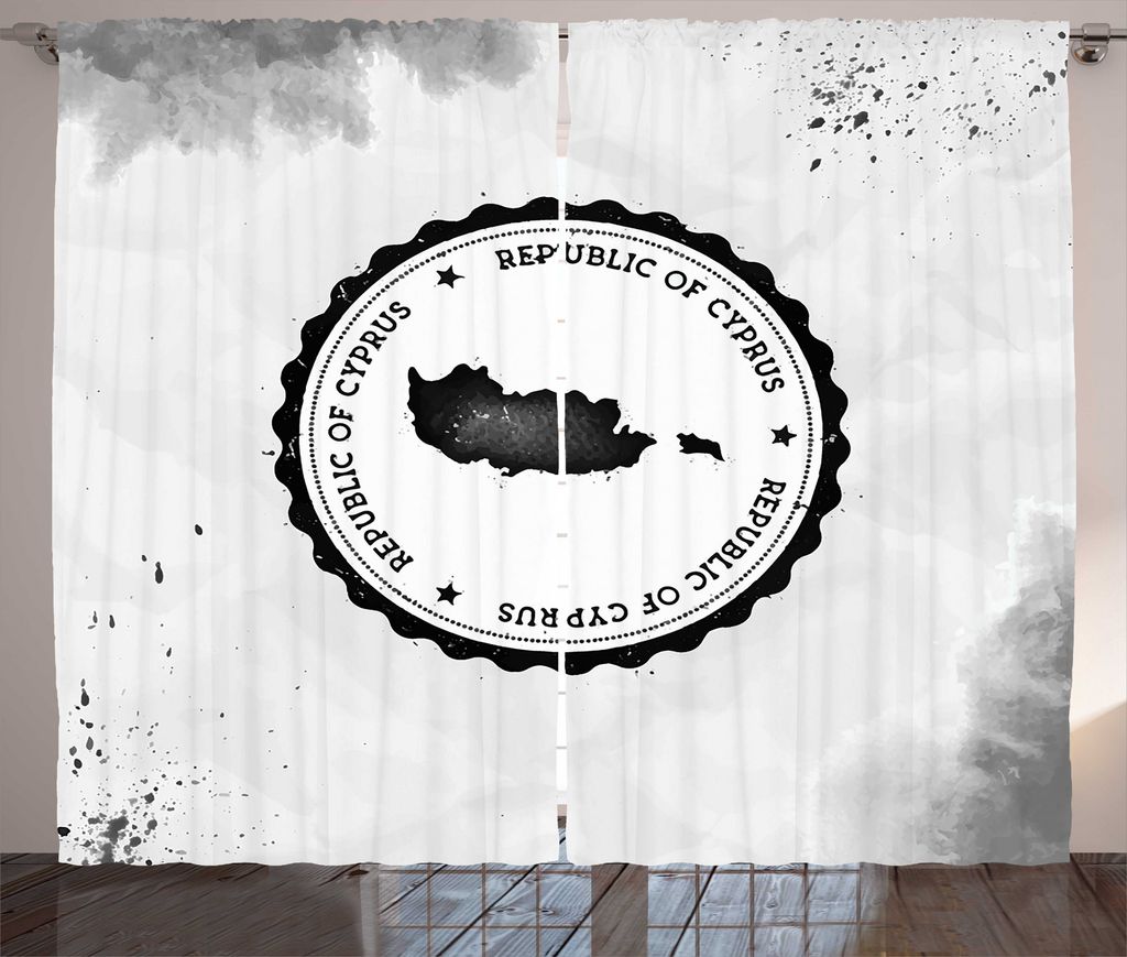 ABAKUHAUS Zypern Rustikaler Gardine, Süd-zyprische Stempel, Wohnzimmer Universalband Gardinen mit Schlaufen und Haken, 280 x 225 cm, Aus Weiß und...