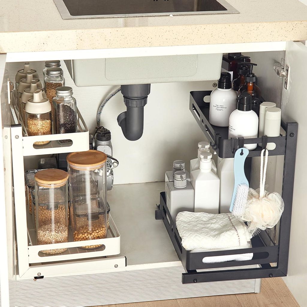 Ausziehbarer Küchenorganizer für unter die Spüle - 2-lagiger multifunktionaler Schubladenkorb für Schrank und Badezimmer