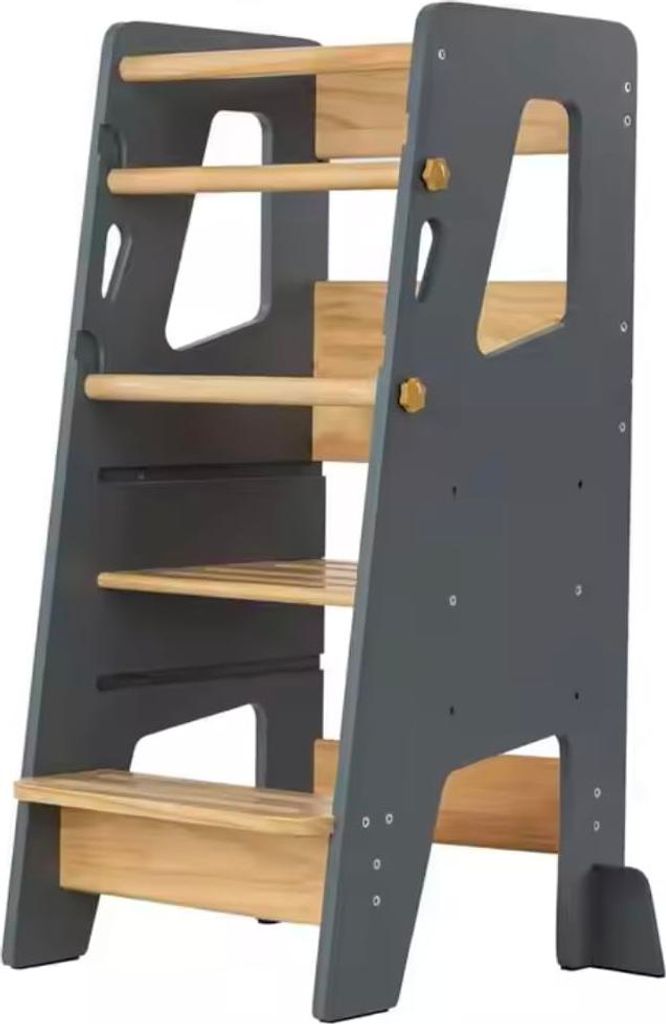 Holz Montessori Lernturm - Höhenverstellbar - Stapelturm und Puzzle Motorikspielzeug - Für Babys ab 1 Jahr (Dunkelblau)