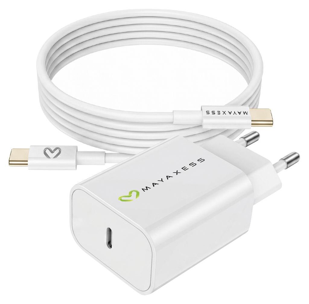 Mayaxess, 20W Netzteil für Galaxy S24 Plus + USB-C Kabel 1m, Weiß