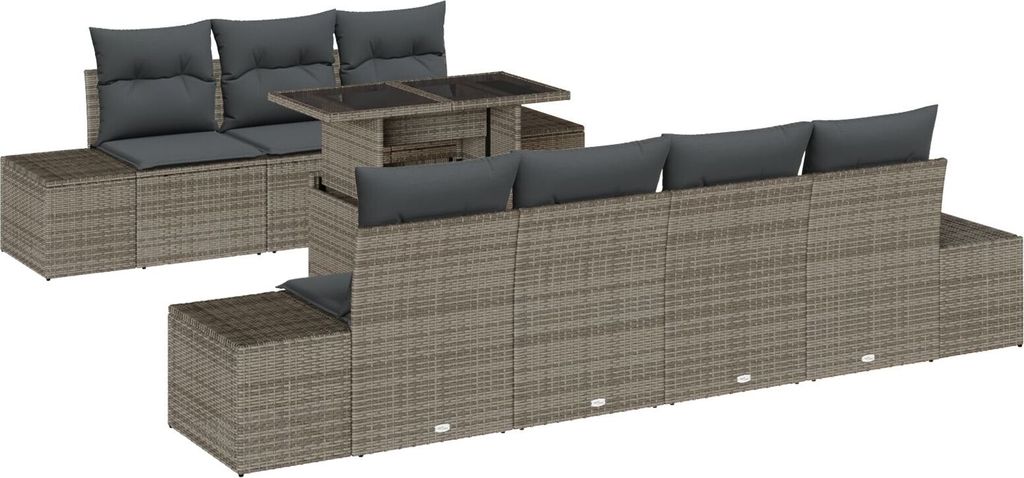 Möbel 8-teiliges Garten-Sofa-Set mit Kissen Grau Poly-Rattan - Gartensofas 3349125