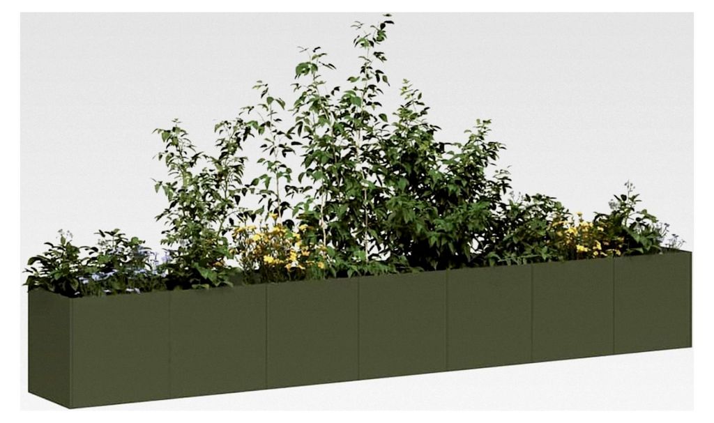 Pflanzkübel Olivgrün 280x40x40 cm aus Kaltgewalztem Stahl, Blumentopf für Gartenpflanzer auf Balkon, Terrasse und im Innen- und Außenbereich