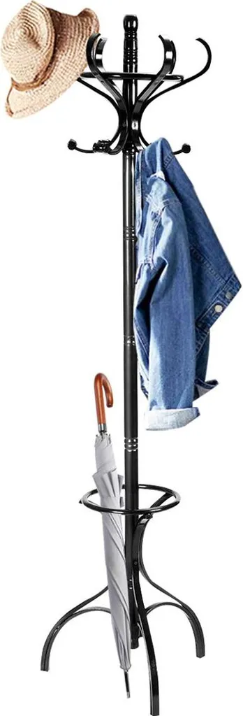 COSTWAY Appendiabiti in Legno con Portaombrelli 12 Ganci Nero 182cm