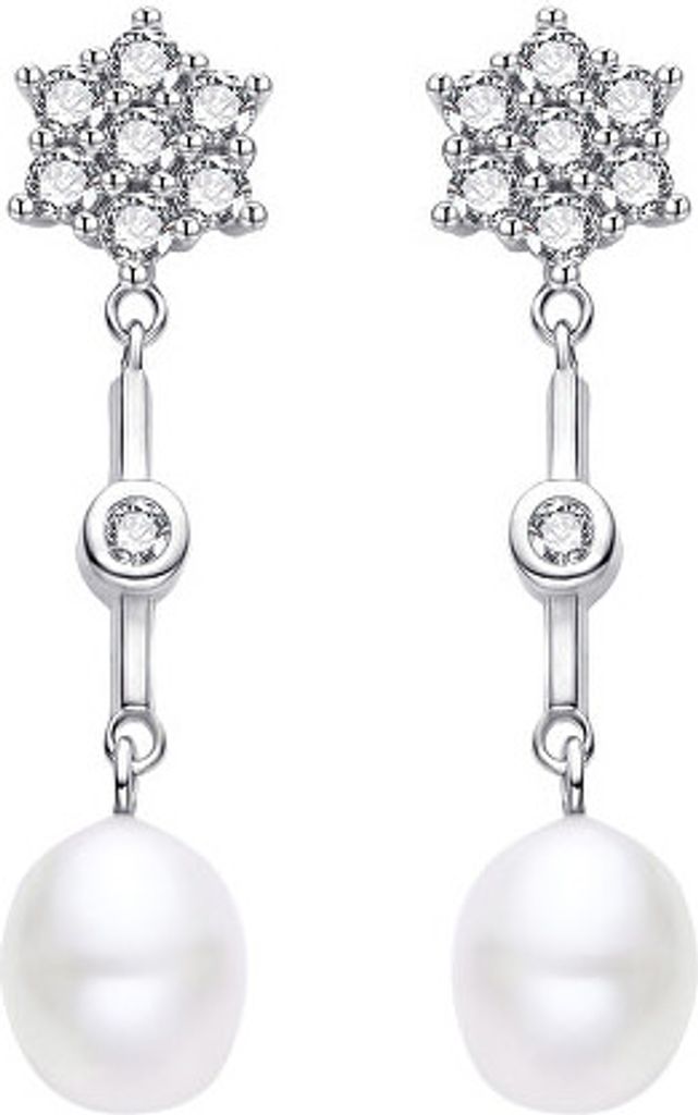 Agato Silver Dangle Earrings With Zircons And Pearls Agt-E143pw-P