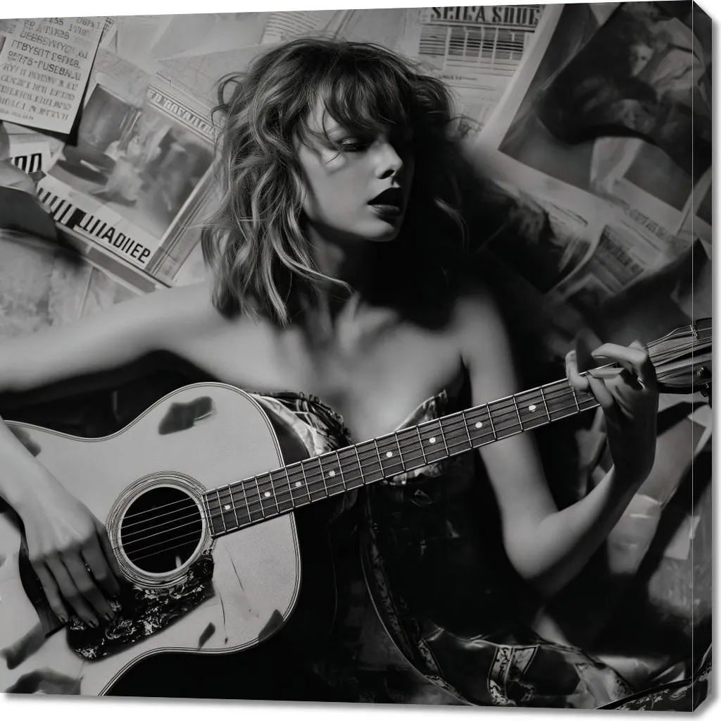 Islandburner Quadro Moderno Su Tela 100x57 Cm - Donna Con Chitarra, Ritratto Monocromatico In Bianco E Nero, Stampa D'Arte Per Soggiorno E Ufficio - 4