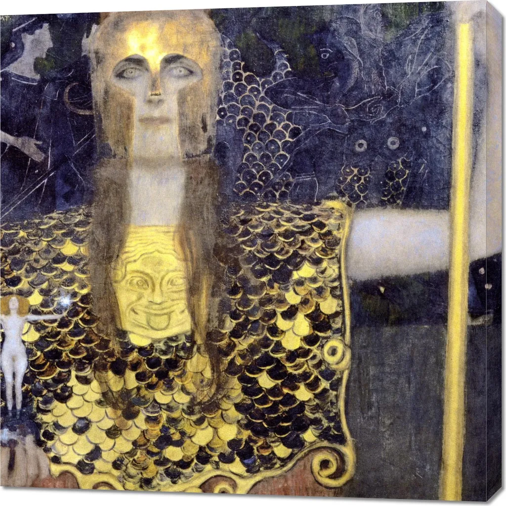 Décoration Murale Toile 90x90 cm Pallas Athéna Klimt Vintage Grand Format