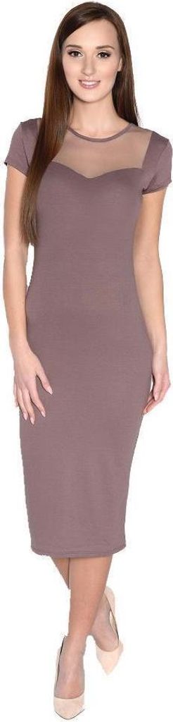 Kleid Kurzarm Top mit Tüll-Ausschnitt; Cappuccino S/M