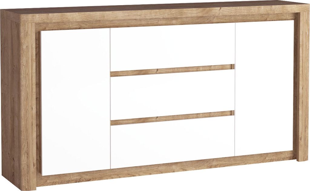 MIRJAN24 Kommode Livinio L-8, Sideboard mit LED Beleuchtung, Stilvoll Wohnzimmer Highboard (Farbe: Ribbec / Weiß Hochglanz)