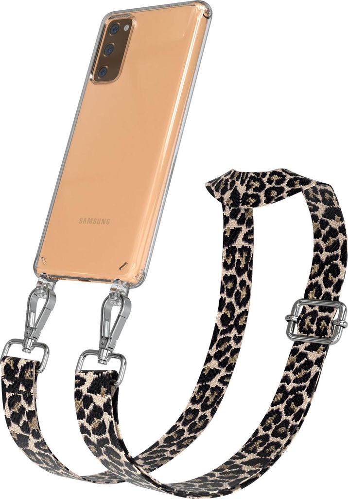 Samsung Galaxy S20 FE / S20 FE 5G Chain Eyelets Slim Neck Strap Set Leo Style 13 Black/Taupe 03 Metall Silver -EOL