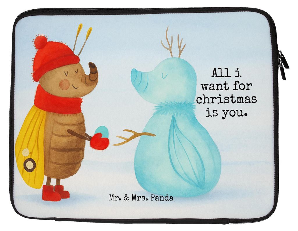 Mr. & Mrs. Panda Notebooktasche Nachtfalter Schneemann Design 27 x 36 cm - Weiß - Geschenk, Schnee, Weihnachtsgruß, Laptop Hülle, Weihnachten, W...