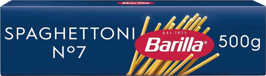 A box of Barilla Spaghettoni No. 7 pasta.