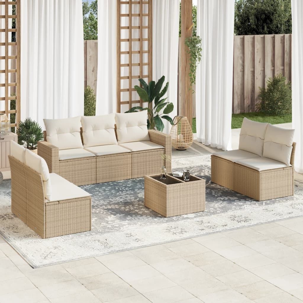 Maison Exclusive - 8-tlg. Garten-Sofagarnitur mit Kissen Beige Poly Rattan