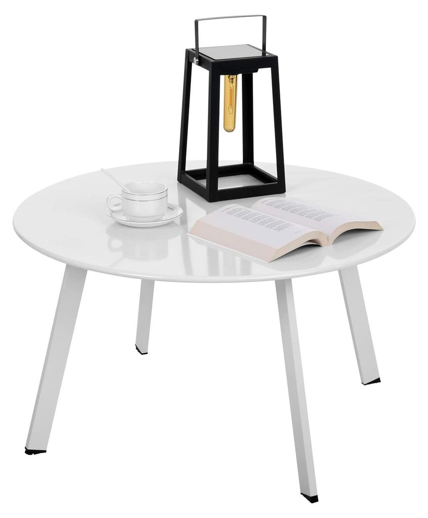 Runder Beistelltisch aus Metall, Couchtisch, Wohnzimmertisch mit verstellbaren Beinen (weiß, Ø 70 x 40H cm)