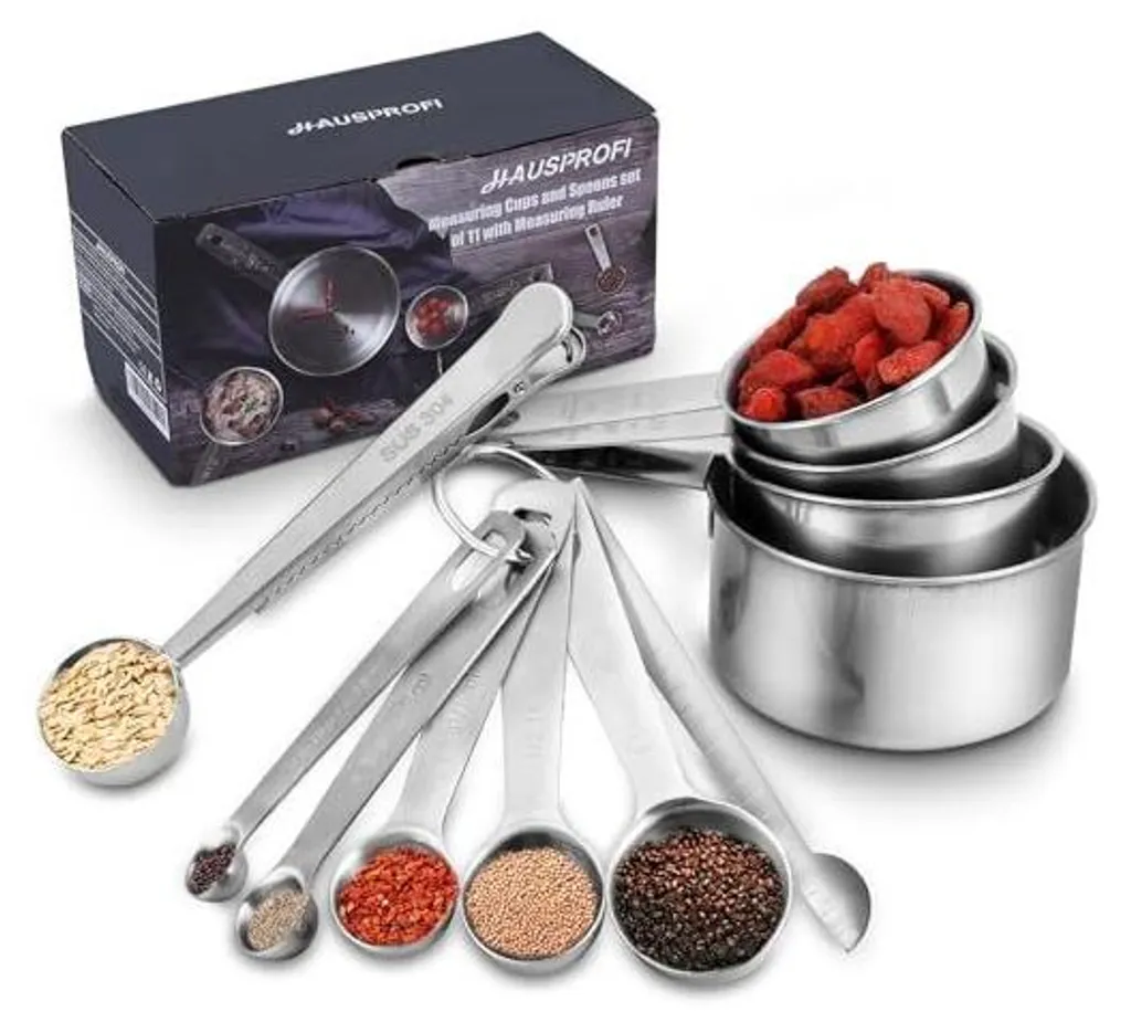 Set di 8 cucchiai dosatori con magneti forti, misurini in acciaio inox con livellatore, cucchiaino in metallo a doppia estremità e cucchiaio per ingredienti secchi e liquidi (nero