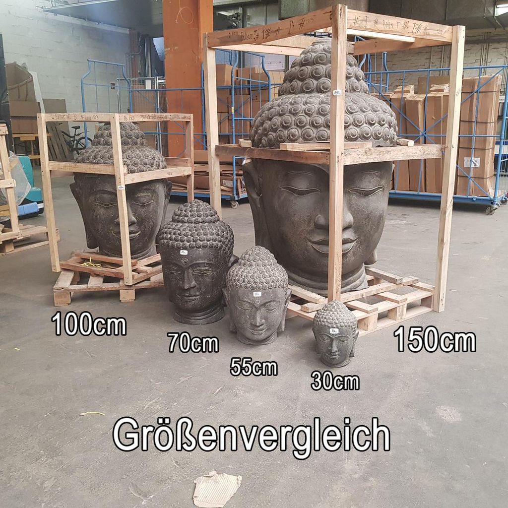 Buddha Kopf Head Figur Gartenfigur Steinfigur Lavastein Skulptur Bali Garten Weiß 55 cm