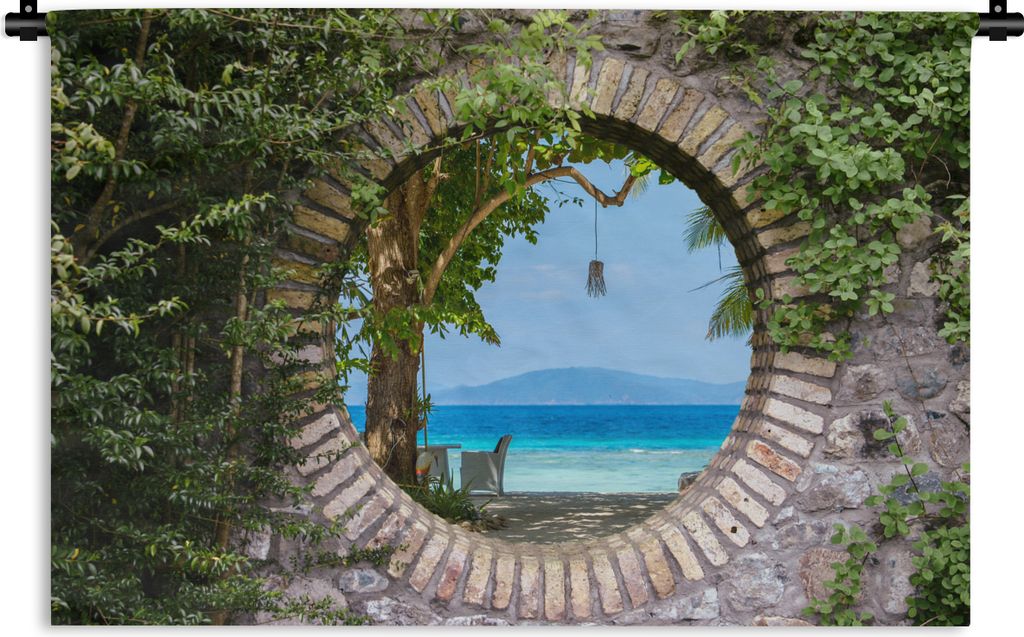 MuchoWow Wandteppich Wandbehang Strand - Durchsichtig - Tropisch - Strandkorb 120x80 cm Tapisserie Dekoration Wandtuch - Wanddekorationen - Wandt...