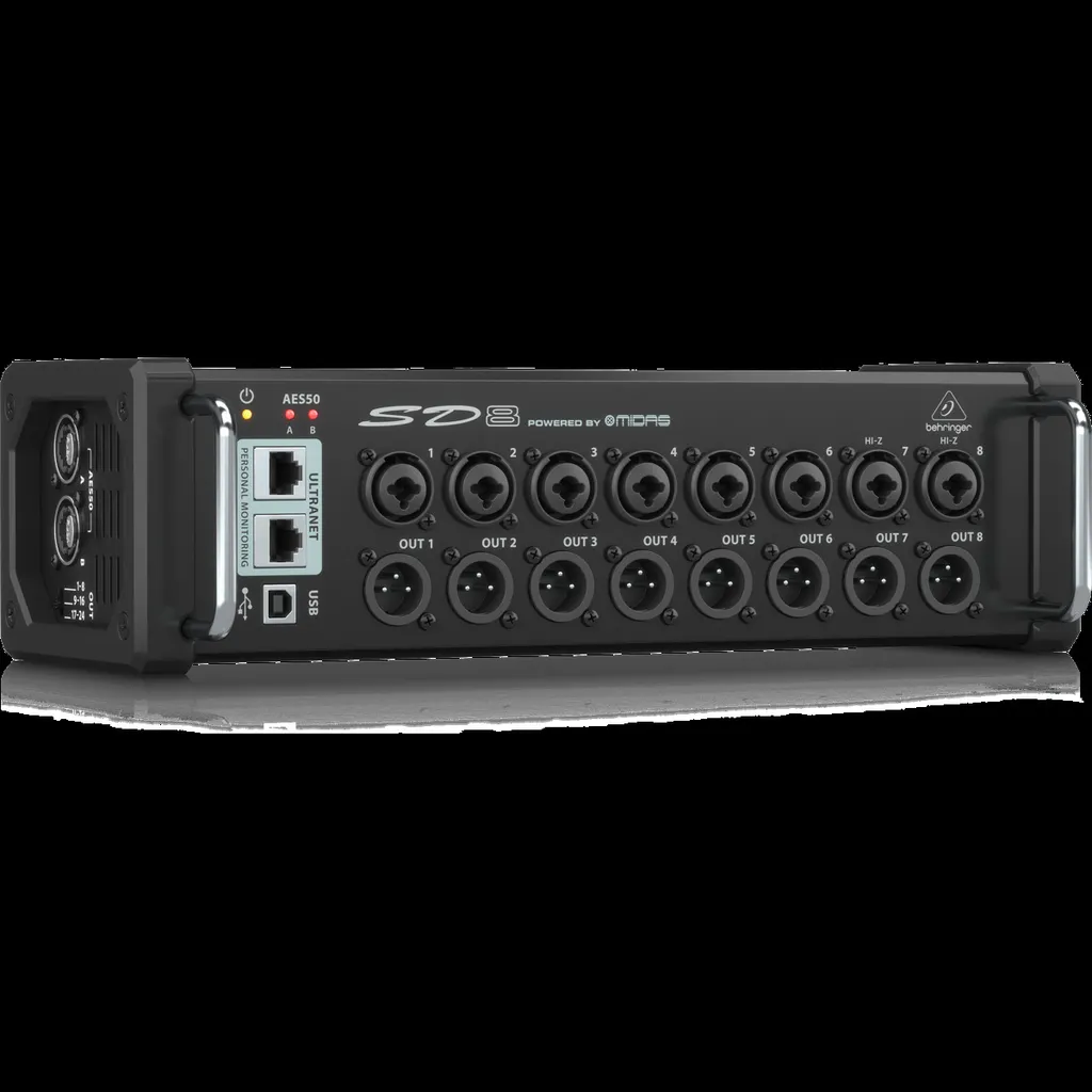 Stage Box Numérique Behringer SD8 avec Protocole AES50 et Hub Ultranet