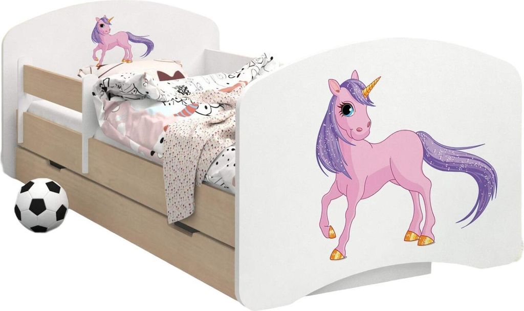 BDW Kinderbett, Doppelseitiges mit Schublade, Einhorn, 160/80