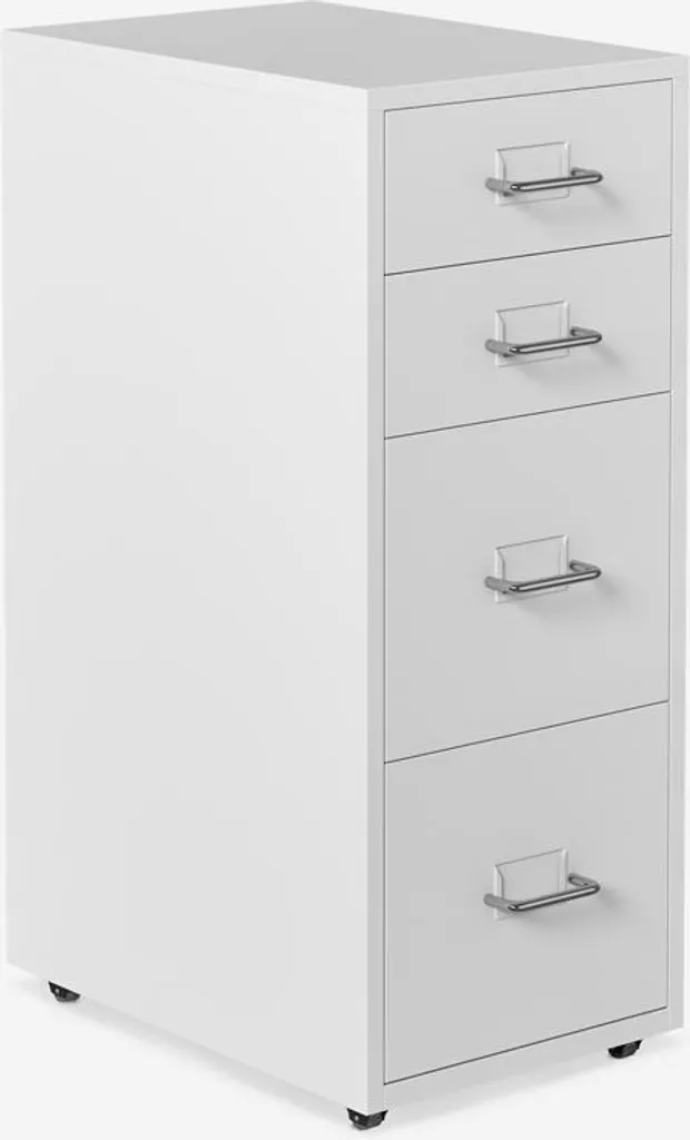 Meuble de rangement bureau à roulettes en métal blanc avec 4 tiroirs