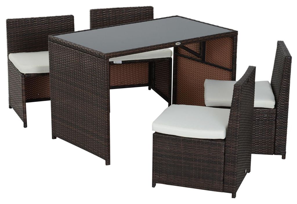 Outsunny 5-delige tuinmeubels van polyrotan, rattan Productafbeelding 
