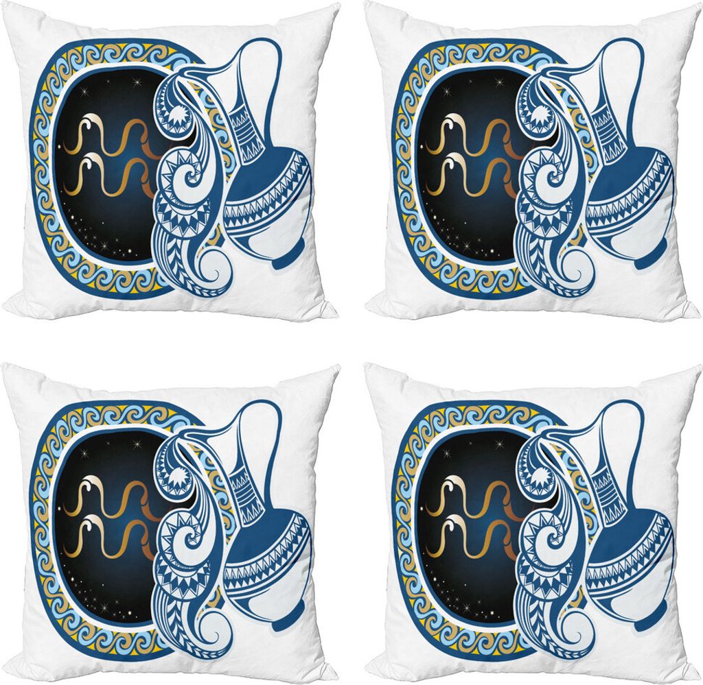 ABAKUHAUS Tierkreis Kissenbezug Set (4 Stück), Wassermann-Zeichen, Moderner Doppelseitiger Digitaldruck, 60 cm x 60 cm, Mehrfarbig