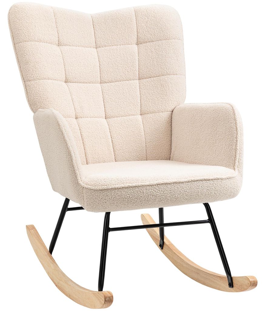 Schaukelstuhl im Retro-Design, Massivholz, Sessel, Relaxsessel, 98 cm x 71 cm x 101 cm, Beige