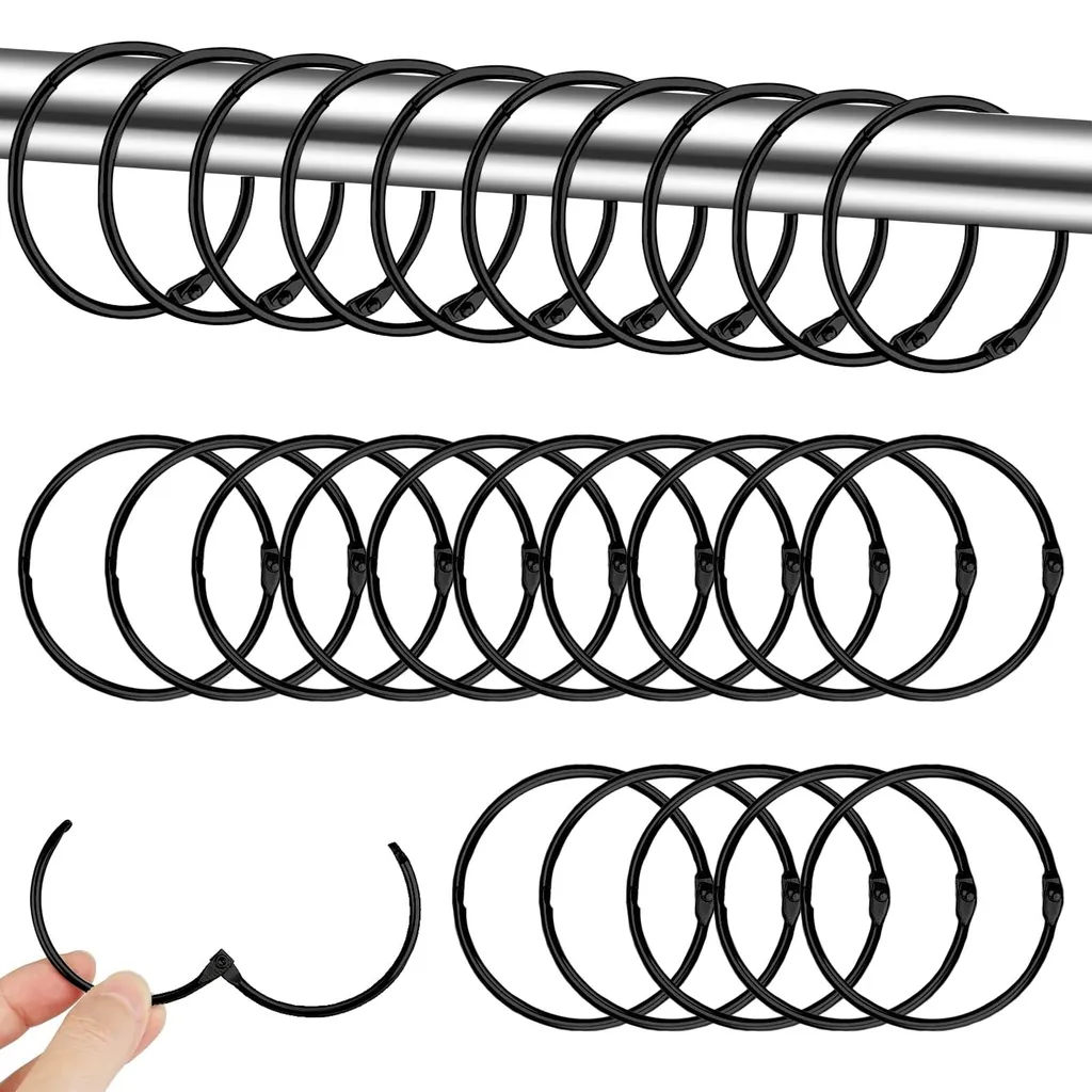 40 Anneaux pour Rideaux 50mm en Métal Noir pour Tringles de Chambre