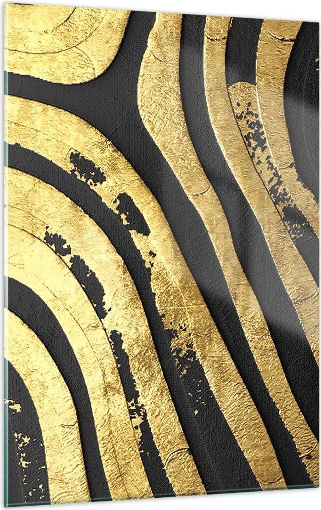 Bilder auf glas - Einteilig - Abstraktion dreidimensional Gold - 50x70cm - Glasbilder - Wandbilder - Bilder - Wanddekoration aus Glas - Glas Bilder...