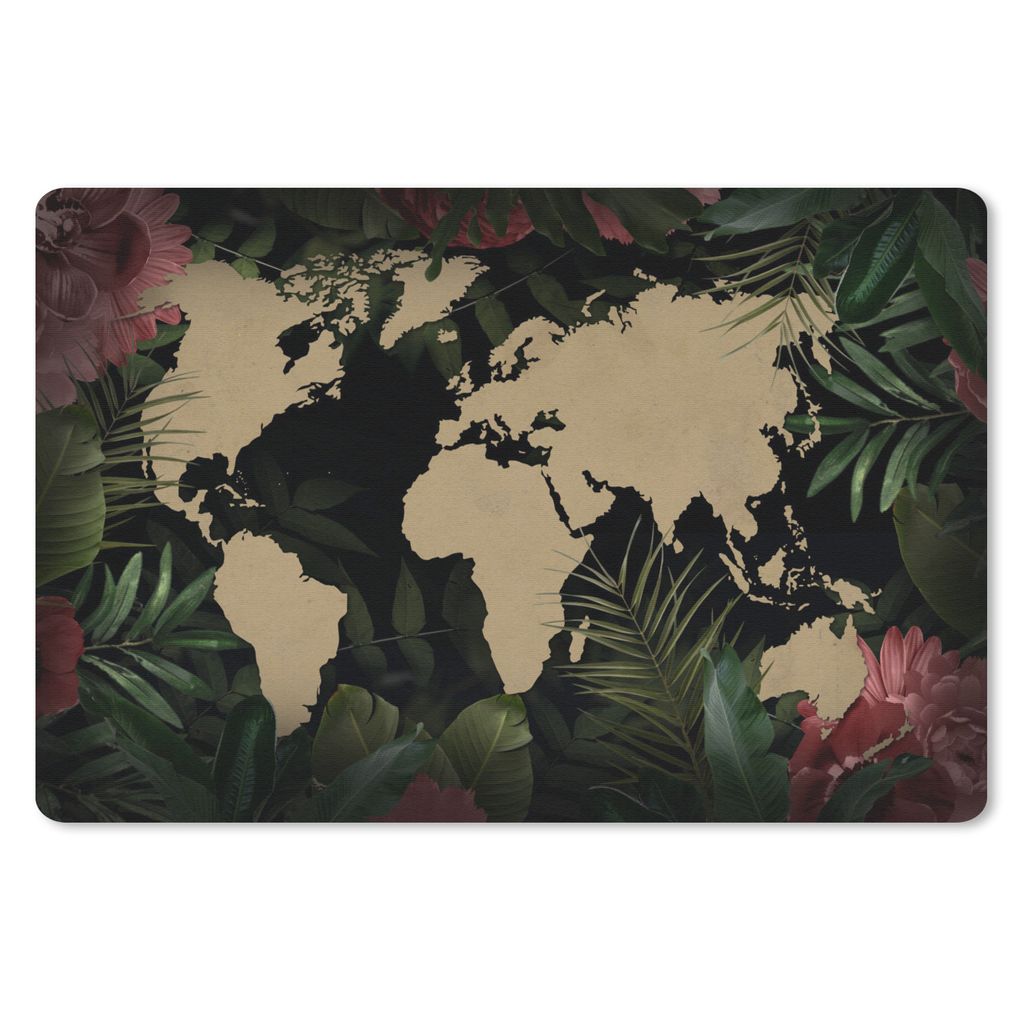 MuchoWow Mauspad Mousepad Weltkarte - Blumen - Tropische Pflanzen 27x18 cm - Mousepads - Maus Mat - Pad - Mausunterlage - Büroartikel - Desk Matten