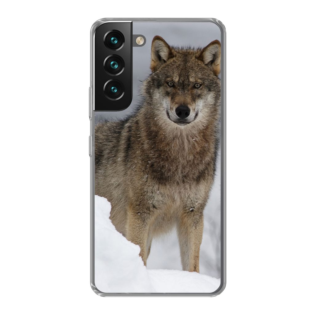 MuchoWow Handyhülle Schutzhülle Hülle für Samsung Galaxy S22 Wolf - Schnee - Tiere Silikon Softcase Handy Hülle - Mobiltelefonhülle