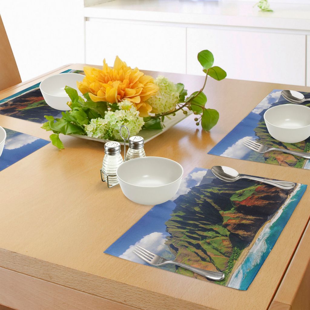 ABAKUHAUS hawaiisch Platzmatten, Vogelperspektive von NA Pali Coast-Kauai-Hawaii-Gebirgsklippen-Seeküste-szenischem Foto, Tiscjdeco aus Farbfesten...