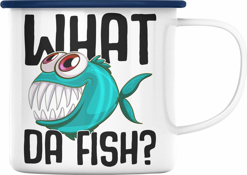 Trendation - Angler Fischer Emaille Tasse Geschenk Raubfische Hobbyangler Hecht Forelle Barsch Angeln Emaille Emaille Tasse Zubehör (Blau)