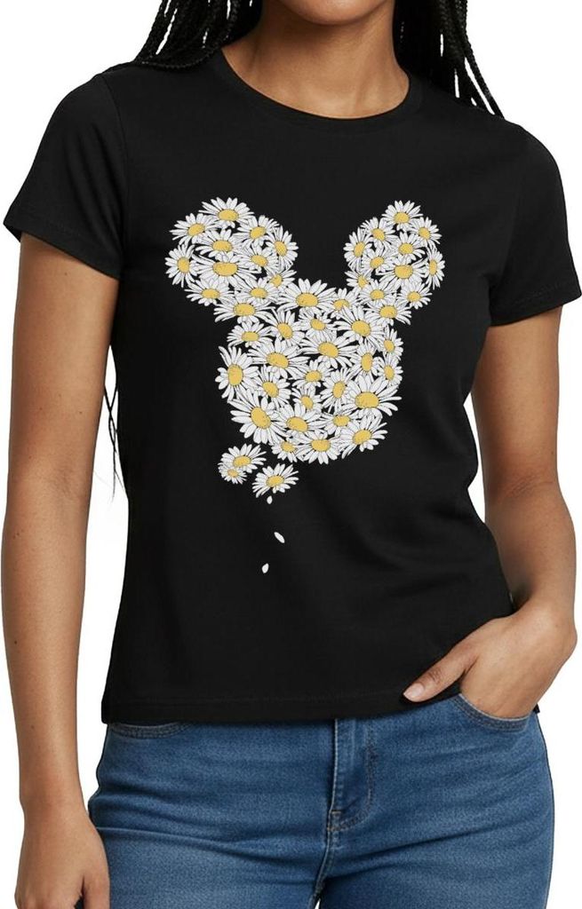 Mickey & Minnie Mickey Mouse Gänseblümchen Frauen T-Shirt, M, Schwarz