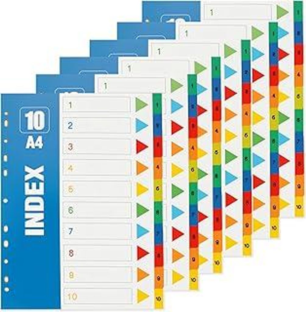 6er 10-Teiliges Register Trennblätter für Ordner A4, 11 Löcher Ordner Register 5 Farbe, Plastik Registerblätter Indexblätter, A4 Ordner-regist...
