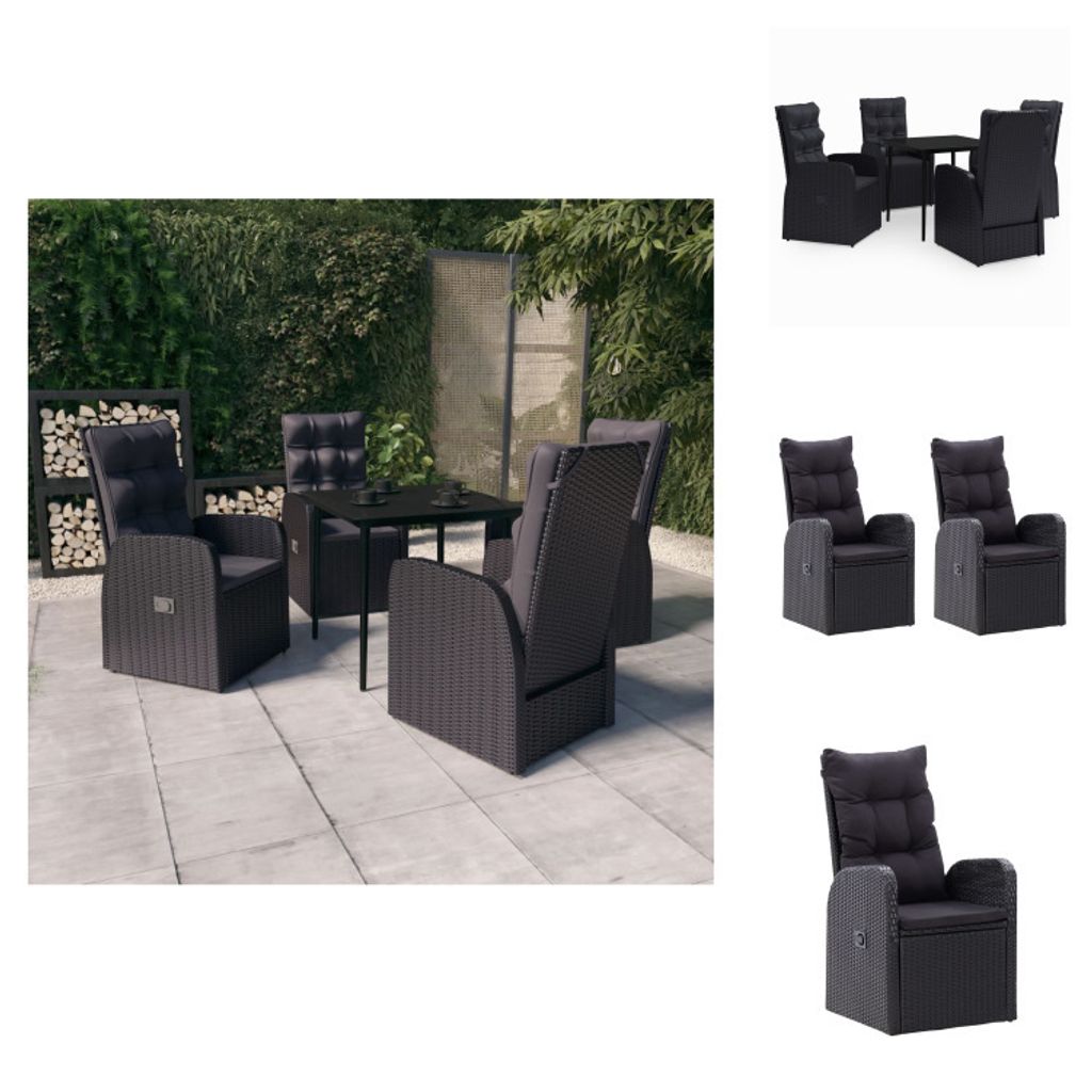 vidaXL 5-tlg. Garten-Essgruppe mit Kissen Schwarz - Gartenmöbel-Sets