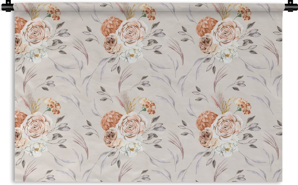 MuchoWow® Wandteppich Wandbehang Rosen - Blätter - Muster Produktbild 