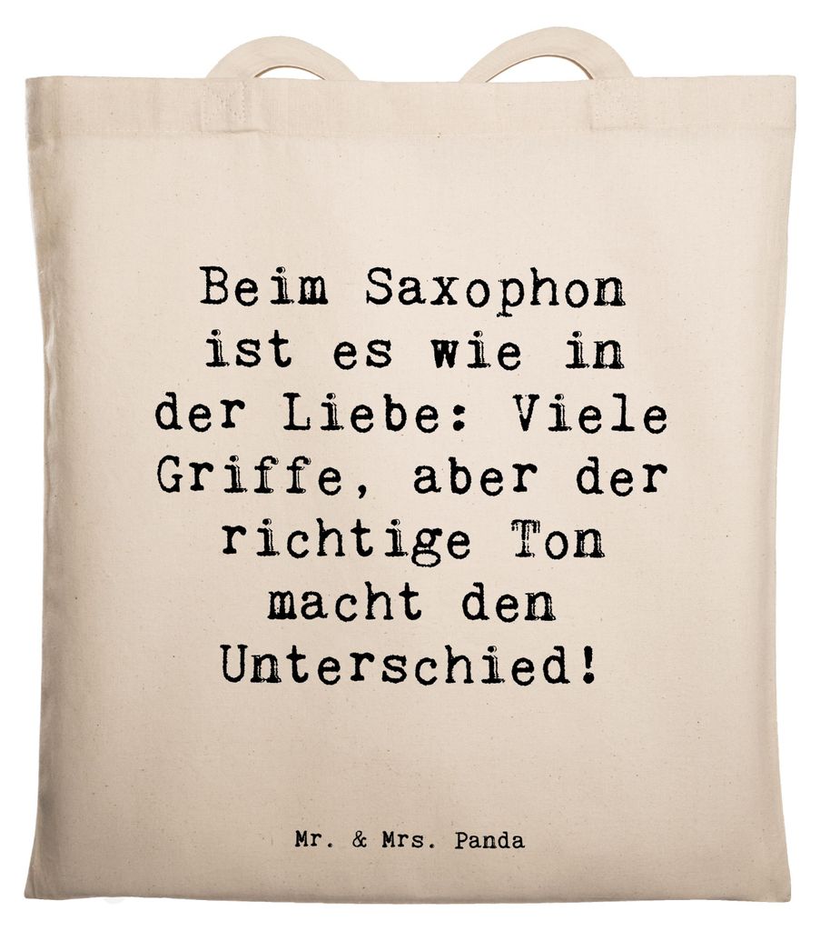 Mr. & Mrs. Panda Tote Bag Spruch Saxophon Liebe - Transparent - Geschenk, Blues, totebag, Griffe, Instrument, und Musik, Töne, Shopping Tasche, B...