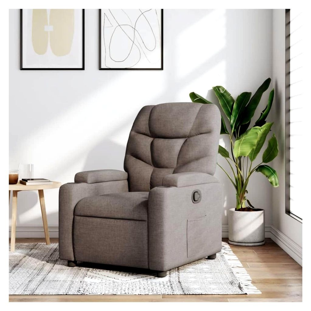 Relaxsessel Fernsehsessel Einzelsofa Ruhesessel mit manueller Liegefunktion, Liegesessel aus Leinenstoff, Taupe