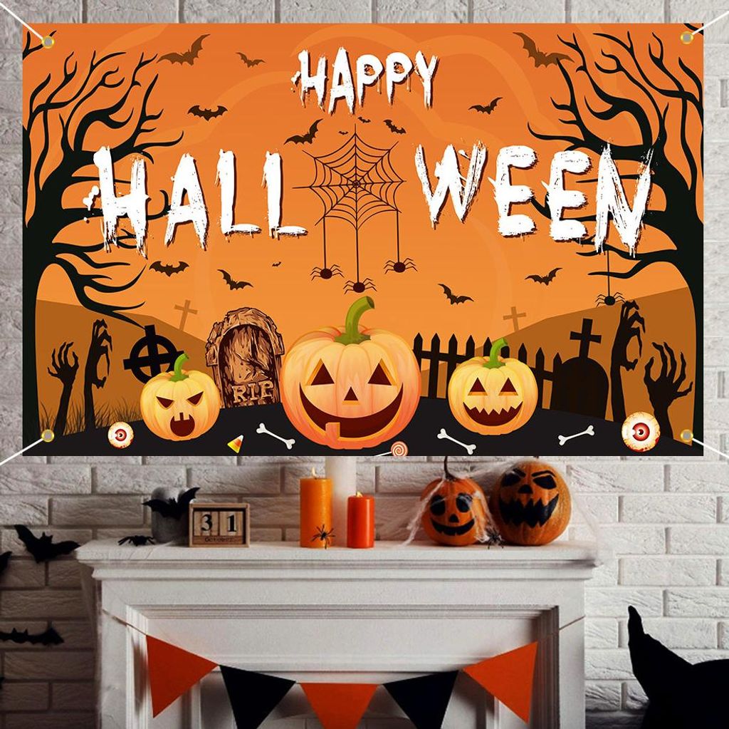 Geeignet für Halloween-Partydekorationen im Innen- und Außenbereich. Halloween-Banner, kreative Halloween-Kürbis-Dekorationsbanner,