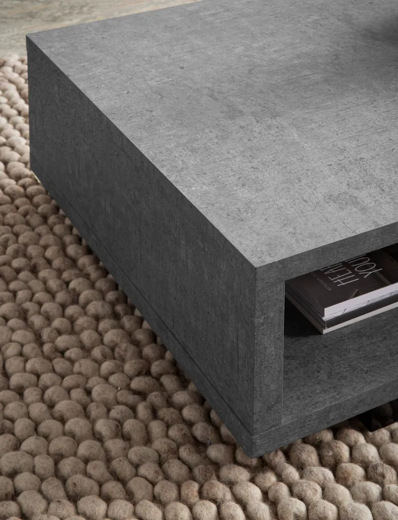 Table Basse Aspect Béton avec Rangement Intégré 100x50 cm Salon Moderne - 4