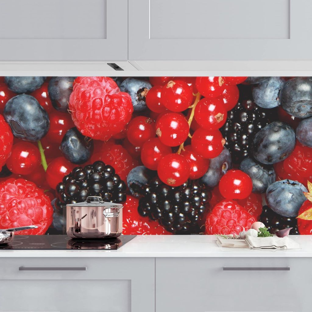 Küchenrückwand Kulinarisch selbstklebend - 0.35 mm Wandpaneel wasserfest Obst rot Spritzschutz fugenlos