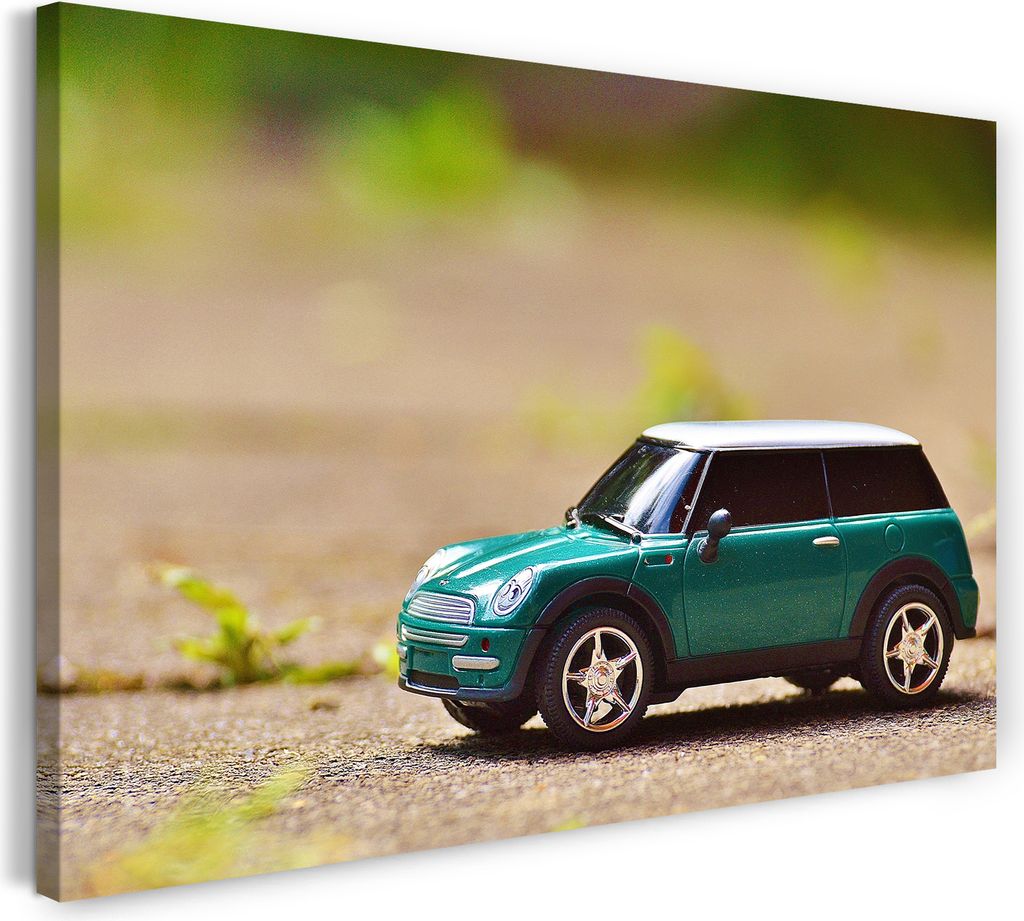 Leinwandbild (80x60cm): Autobilder Mini Cooper Miniatur, echter Holz-Keilrahmen inkl. Aufhänger, handgefertigt in Deutschland
