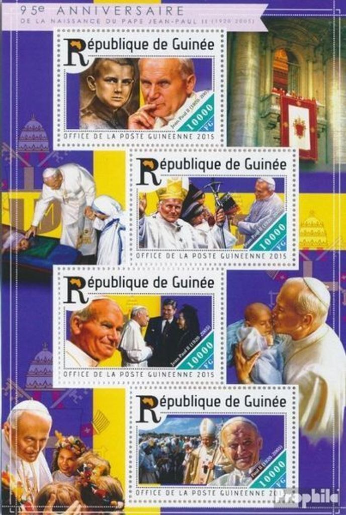 Briefmarken Guinea 2015 Mi 11113-11116 Kleinbogen (kompl. Ausgabe) postfrisch Johannes Paul II
