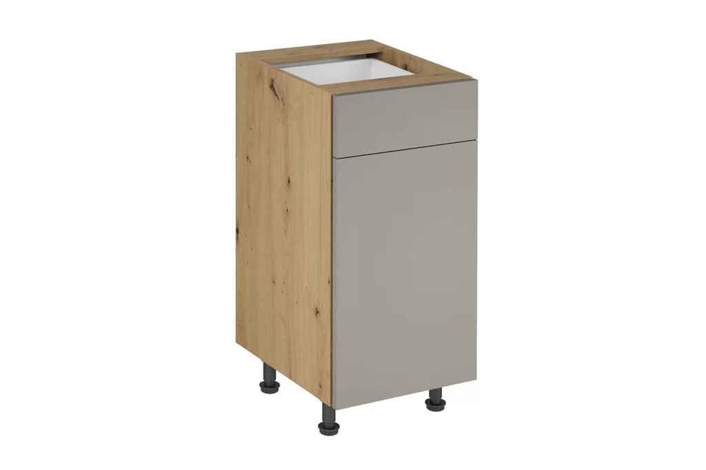 Küchenunterschrank 40 cm mit Schublad ohne Arbeitsplatte, Langen D40S1, Beige/Matt