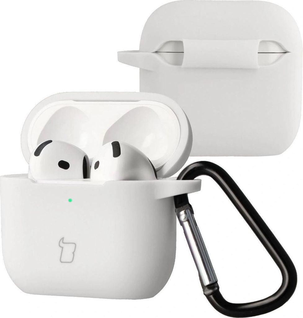 Silikonhülle mit Karabiner für AirPods 4, Bizon Case Headphone Silicone, Weiß